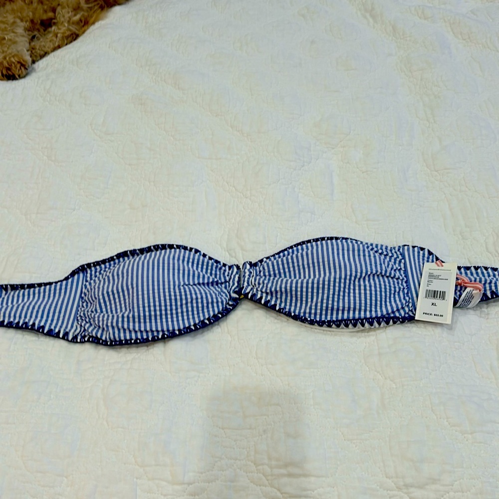 Vineyard Vines light blue striped with dark blue trim bikini top size XL NWT